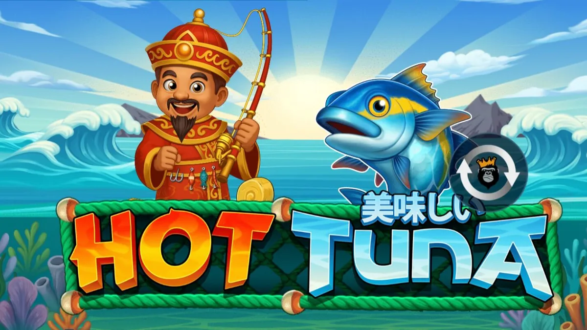 Interface do jogo de caça-níqueis Hot Tuna com pescador e temática oceânica